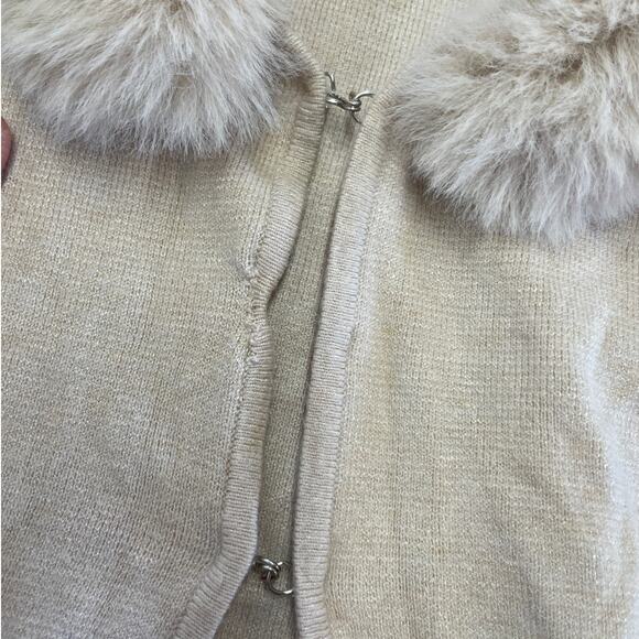 Ashley Park x RTR Cardigan Womens Small Long Faux Fur Off White Midi Sweater - Picture 12 of 13